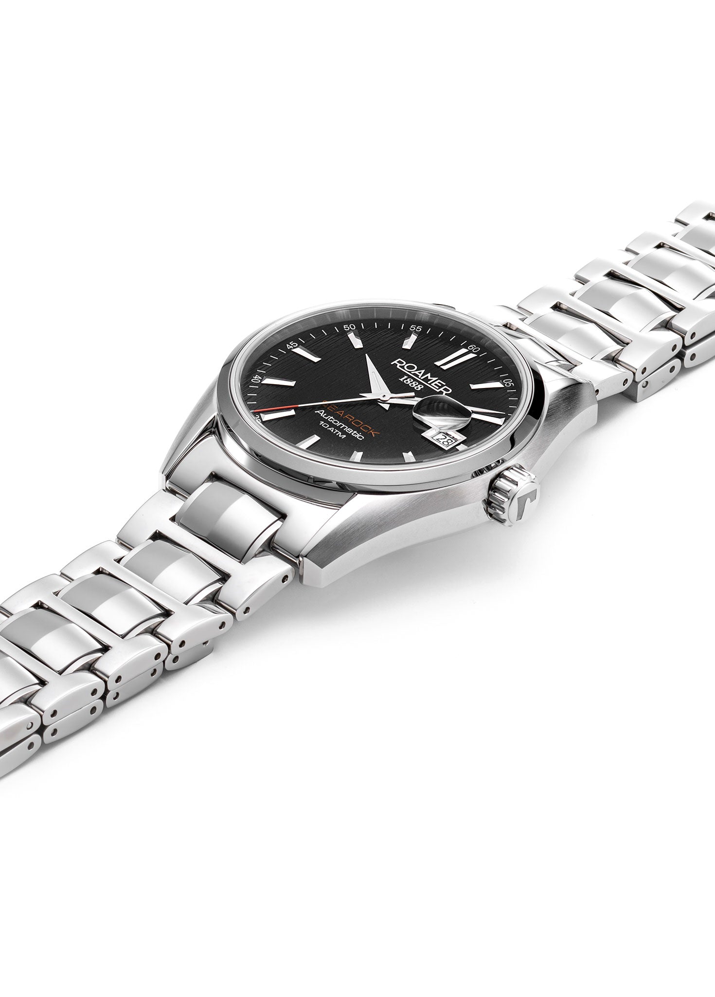 Roamer Searock Men's Automatic Black Dial Watch – Swiss Made SOPROD P24, 42mm Stainless Steel Case, 100m Water Resistance, Sapphire Crystal