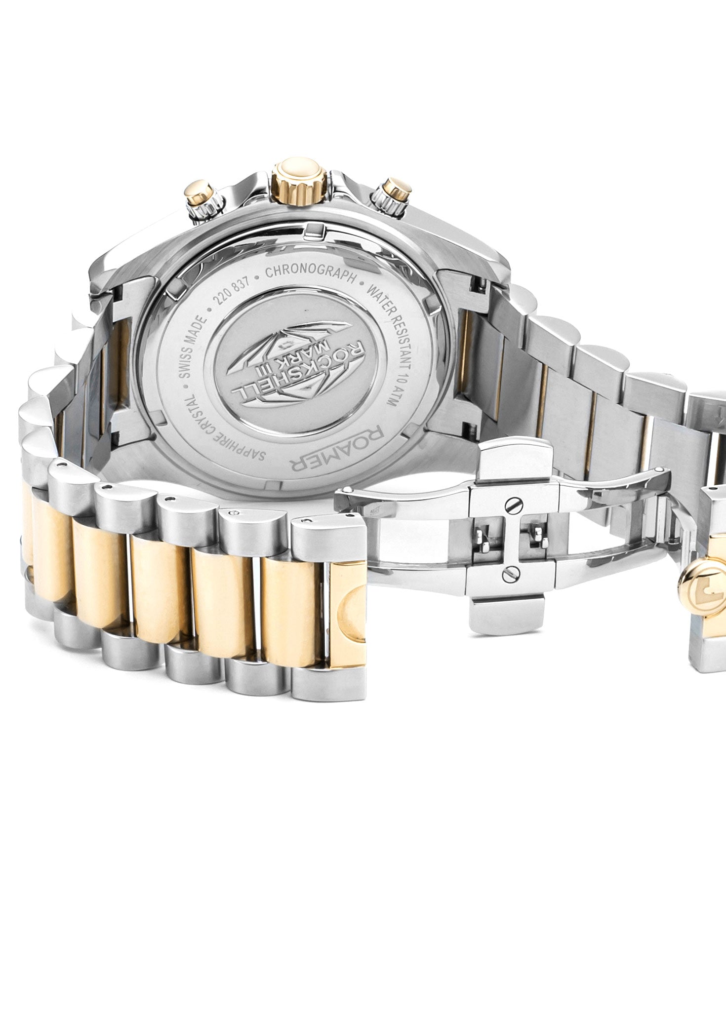 Roamer Rockshell Mark III Chronograph 44 mm Men's Watch – Blue Dial, Silver & Gold Case, Swiss Quartz Movement