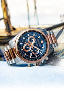 Roamer Rockshell Mark III Chronograph 44 mm Men's Watch – Blue Dial, Silver & Rosegold Case, Swiss Quartz Movement
