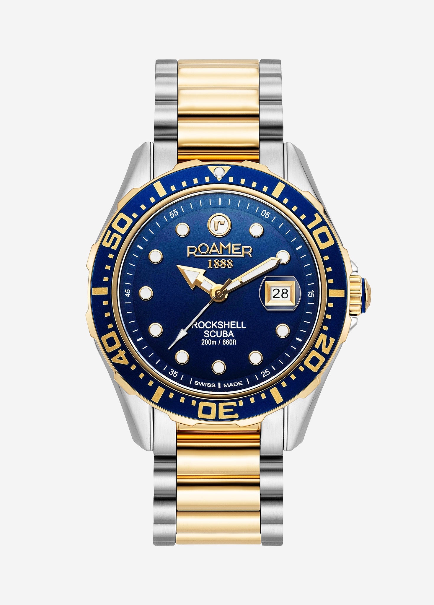 Roamer Rockshell Mark III Scuba Men's Blue Dial Watch – Swiss Made Ronda 515 Quartz, 44mm Stainless Steel Case, Sapphire Crystal, 200m Water Resistance