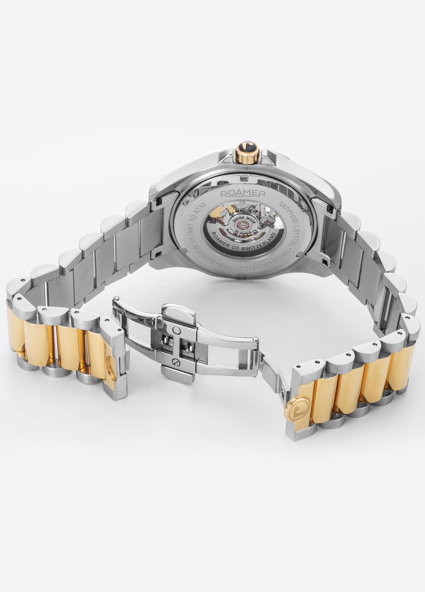 Roamer Rockshell Mark III Skeleton Green Dial – Swiss Made Soprod P024SK Automatic, 44mm Stainless Steel & Gold Case, Sapphire Crystal, 10 ATM Water Resistance