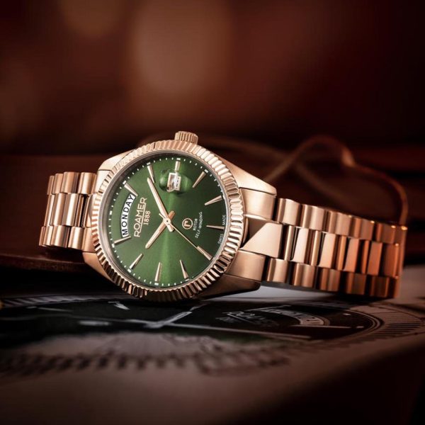 Roamer Primeline Daydate Rose-Gold Tone 42mm Men's Automatic Watch – Swiss Made, Sapphire Crystal, 5 Bar Water Resistance