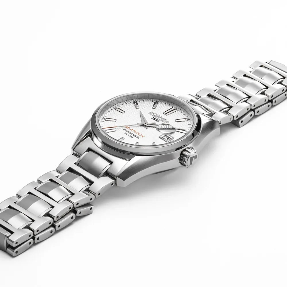 Roamer Searock II 42mm Men's Automatic Watch – Swiss Made, Stainless Steel, 100m Water Resistance, White Pattern Dial