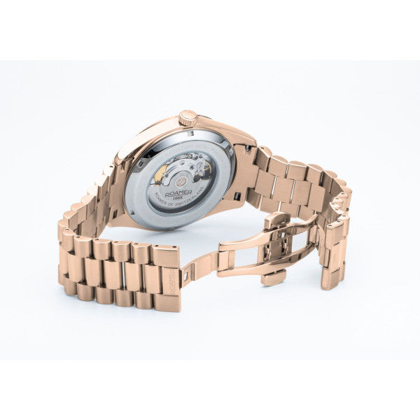 Roamer Primeline Daydate Rose-Gold Tone 42mm Men's Automatic Watch – Swiss Made, Sapphire Crystal, 50m Water Resistance