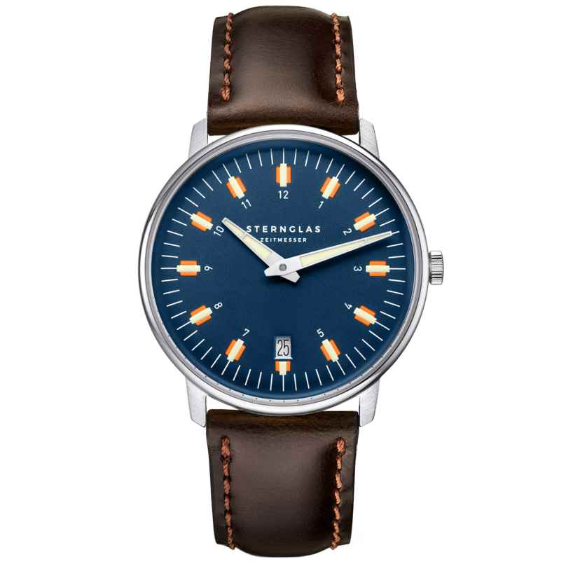Sternglas EGOR 38mm Quartz Watch S01-EG06-BR03, Dark Blue Dial, Sapphire Crystal, Bridle Dark Brown Leather Strap, 5 ATM Water Resistant