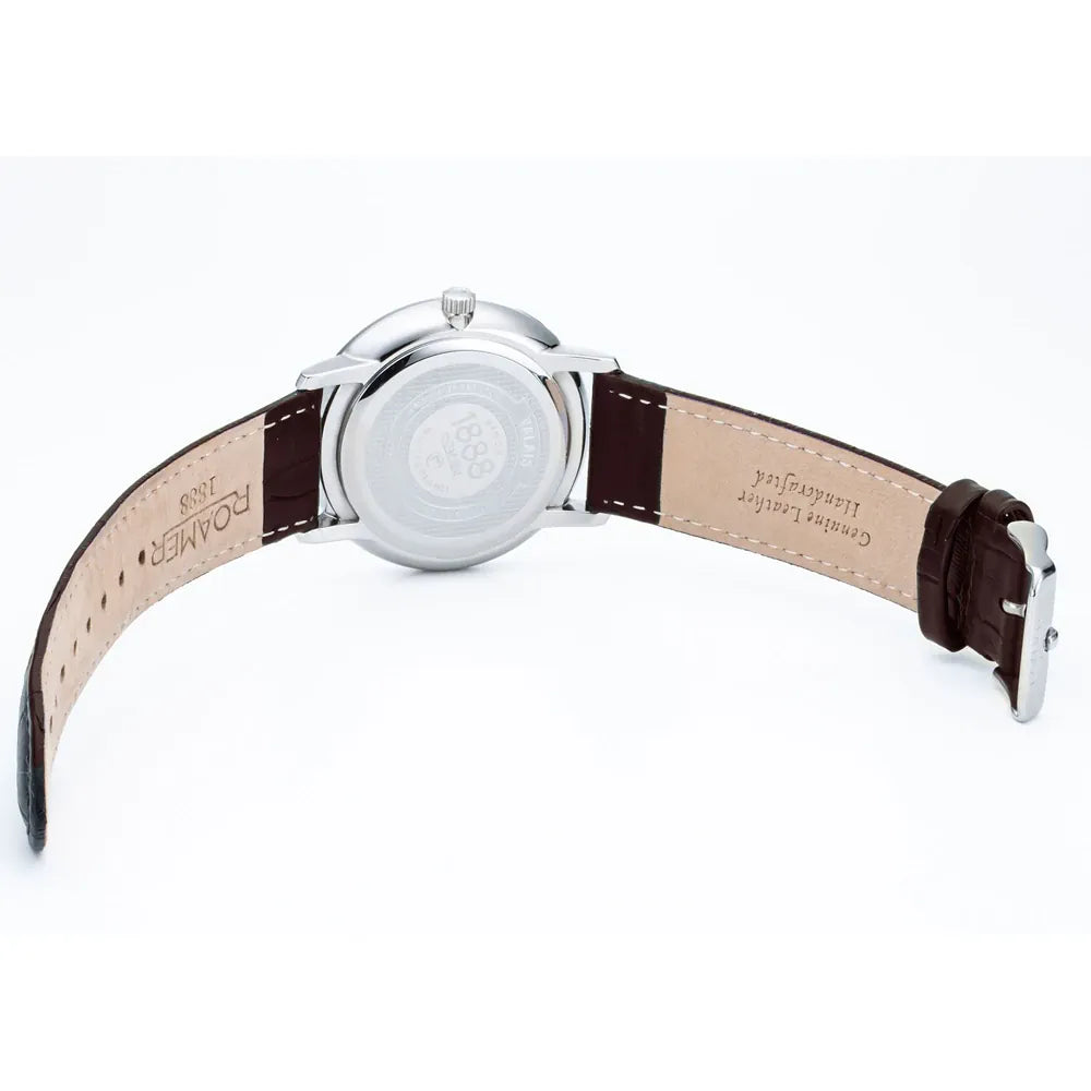 Roamer Valais 39 mm Men's Battery Watch – Swiss Made, Silver Stainless Steel, Sapphire Crystal, Grey Dial, Brown Leather Strap, 5ATM Water Resistance