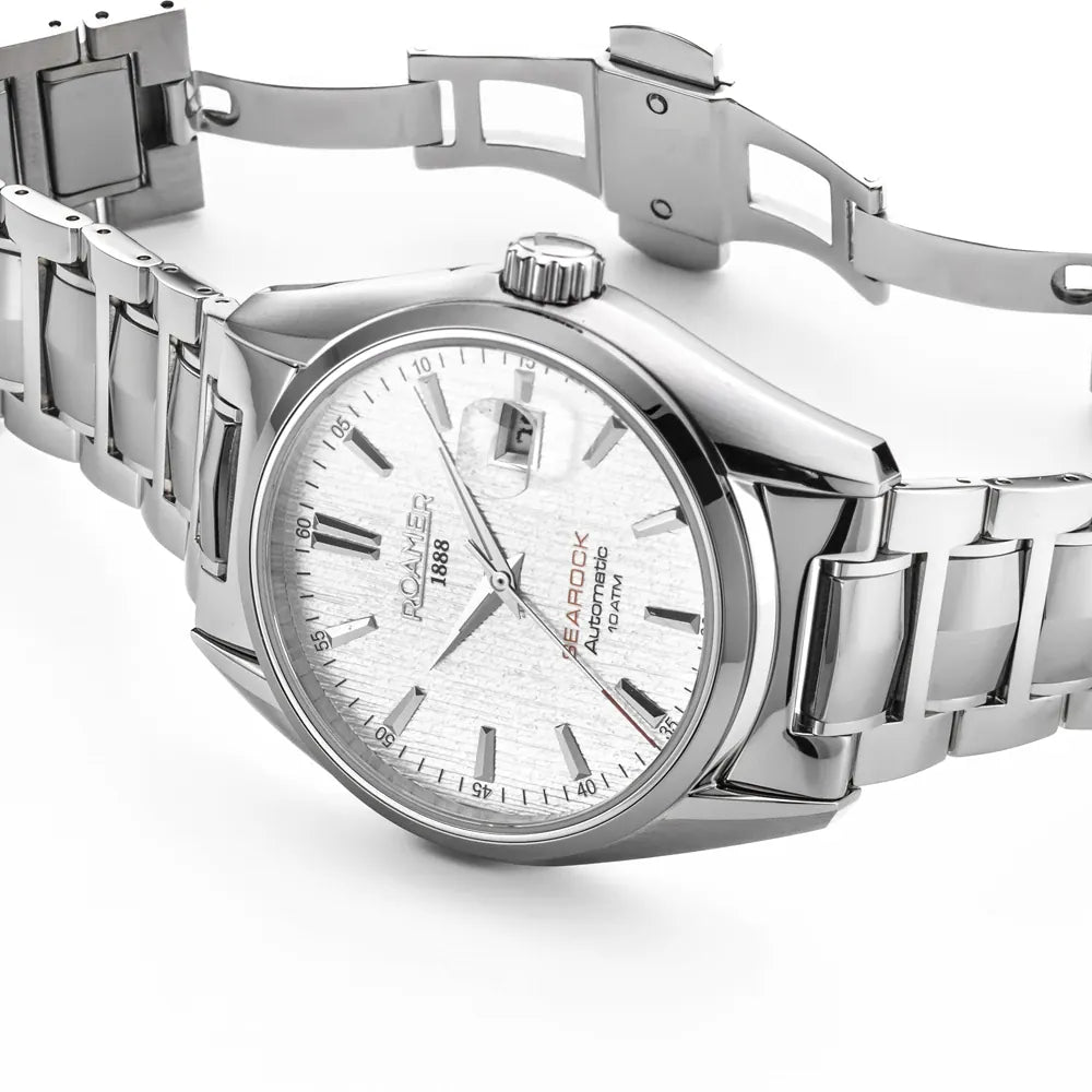 Roamer Searock II 42mm Men's Automatic Watch – Swiss Made, Stainless Steel, 100m Water Resistance, White Pattern Dial