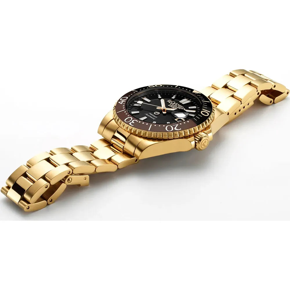 Roamer Premier 42mm Men's Swiss Automatic Watch – Gold Stainless Steel Case, Black Dial, Sapphire Crystal, 20 Bar Water Resistance