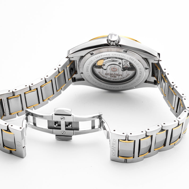 Roamer Searock I Men's Automatic II Watch – 42 mm Blue Pattern Dial, Stainless Steel & Gold Bracelet, Swiss Mechanical Movement