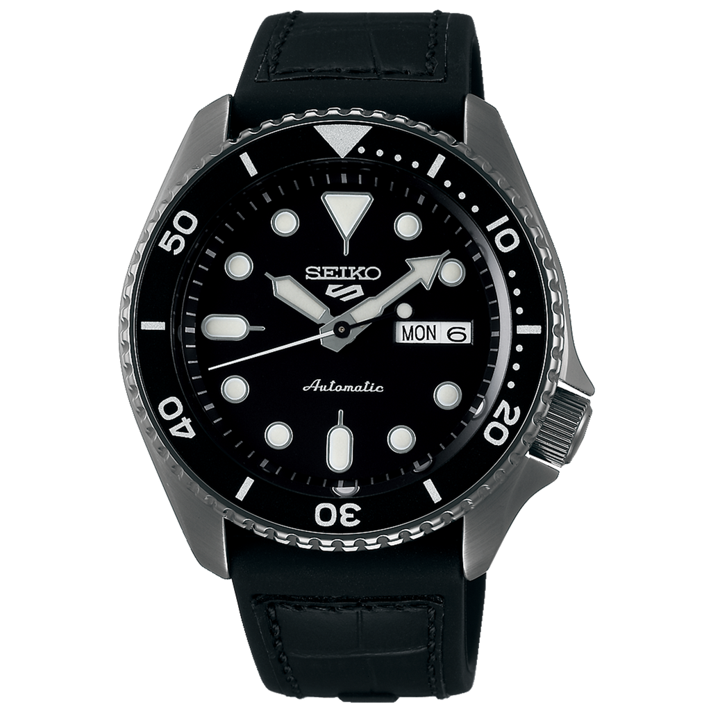 Seiko 5 Sports SRPD65K3 – 42mm Automatic Watch, Black Dial, Silicone Strap, Hardlex Crystal, Day-Date Display, 10 Bar Water Resistance