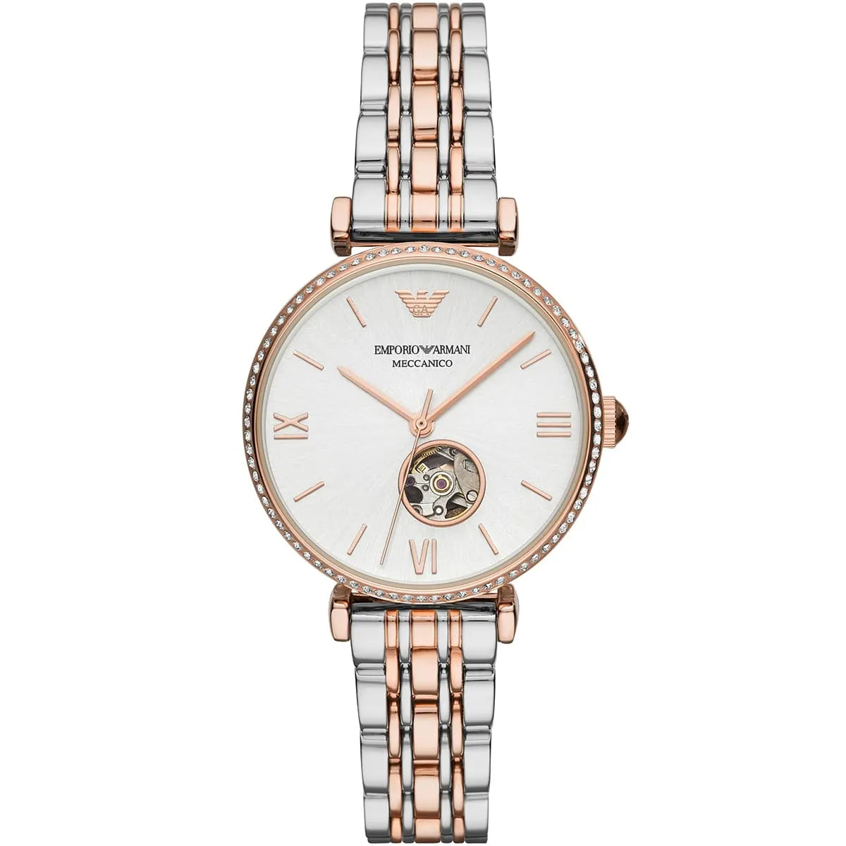 Emporio Armani Silver Dial Two-Tone Stainless Steel 32mm Womens Watch