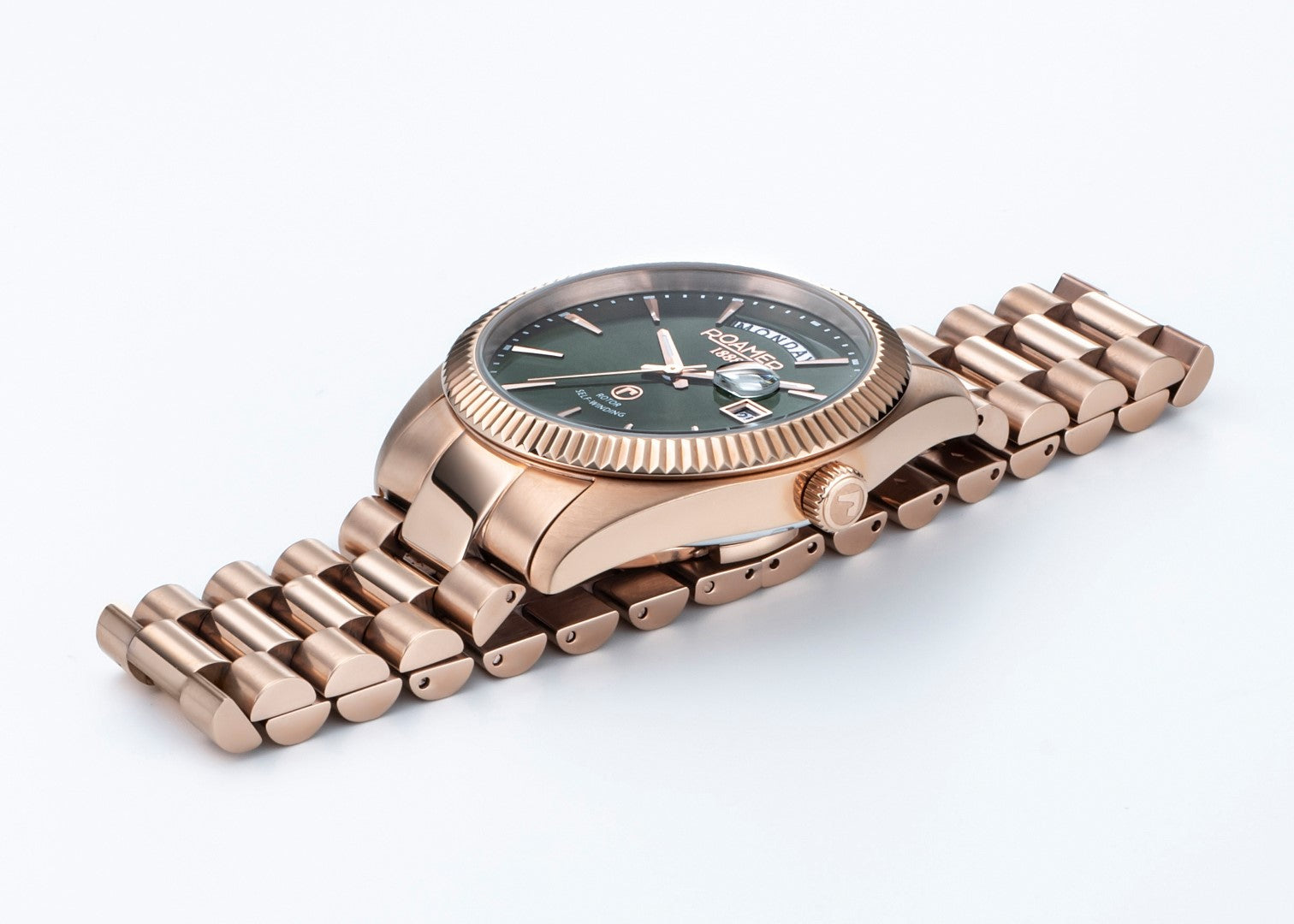 Roamer Primeline Daydate Rose-Gold Tone 42mm Men's Automatic Watch – Swiss Made, Sapphire Crystal, 5 Bar Water Resistance