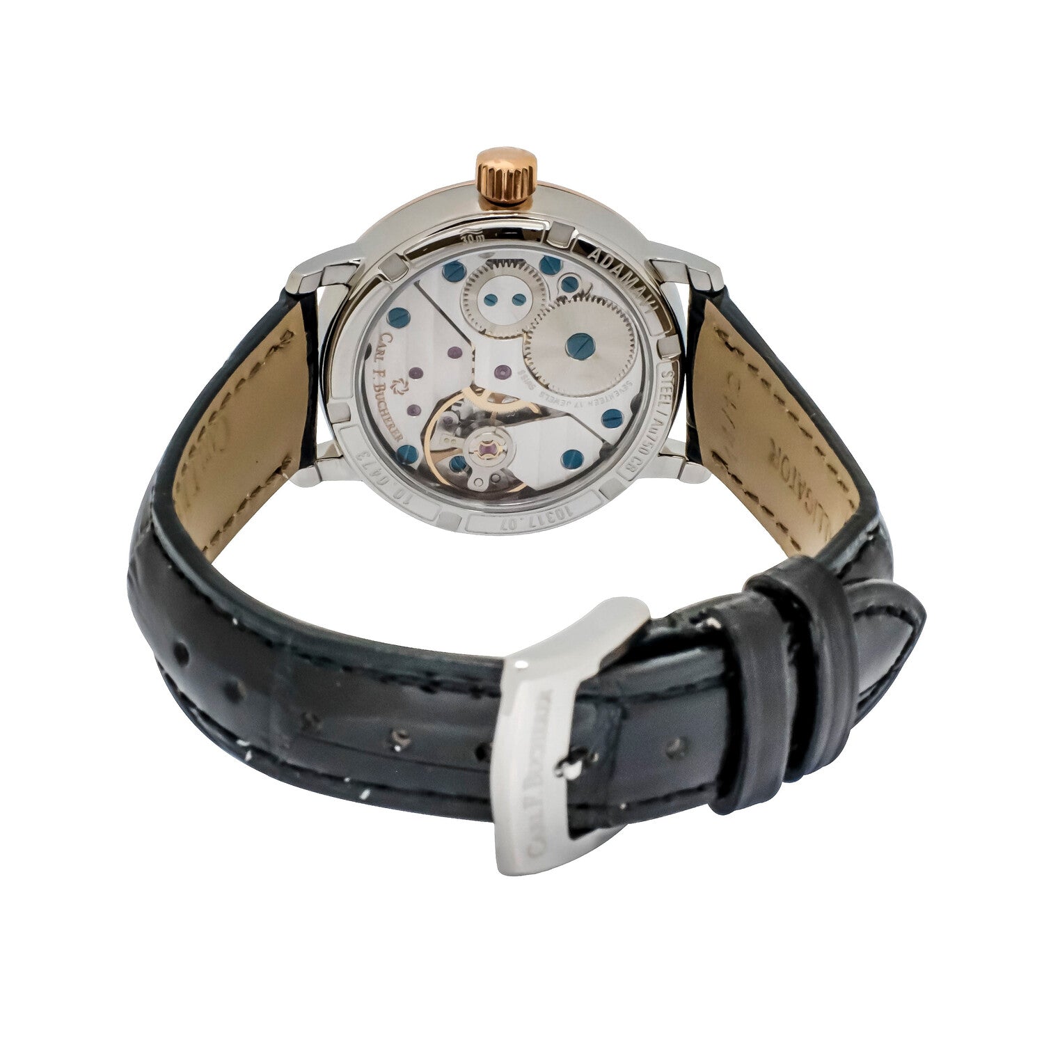 Carl F. Bucherer Adamavi Women's 28mm Manual-Wind Watch 00.10317.07.26.01 – Swiss Made, Silver Dial, Stainless Steel Case, Black Leather Strap, Exhibition Back, 30M Water Resistance