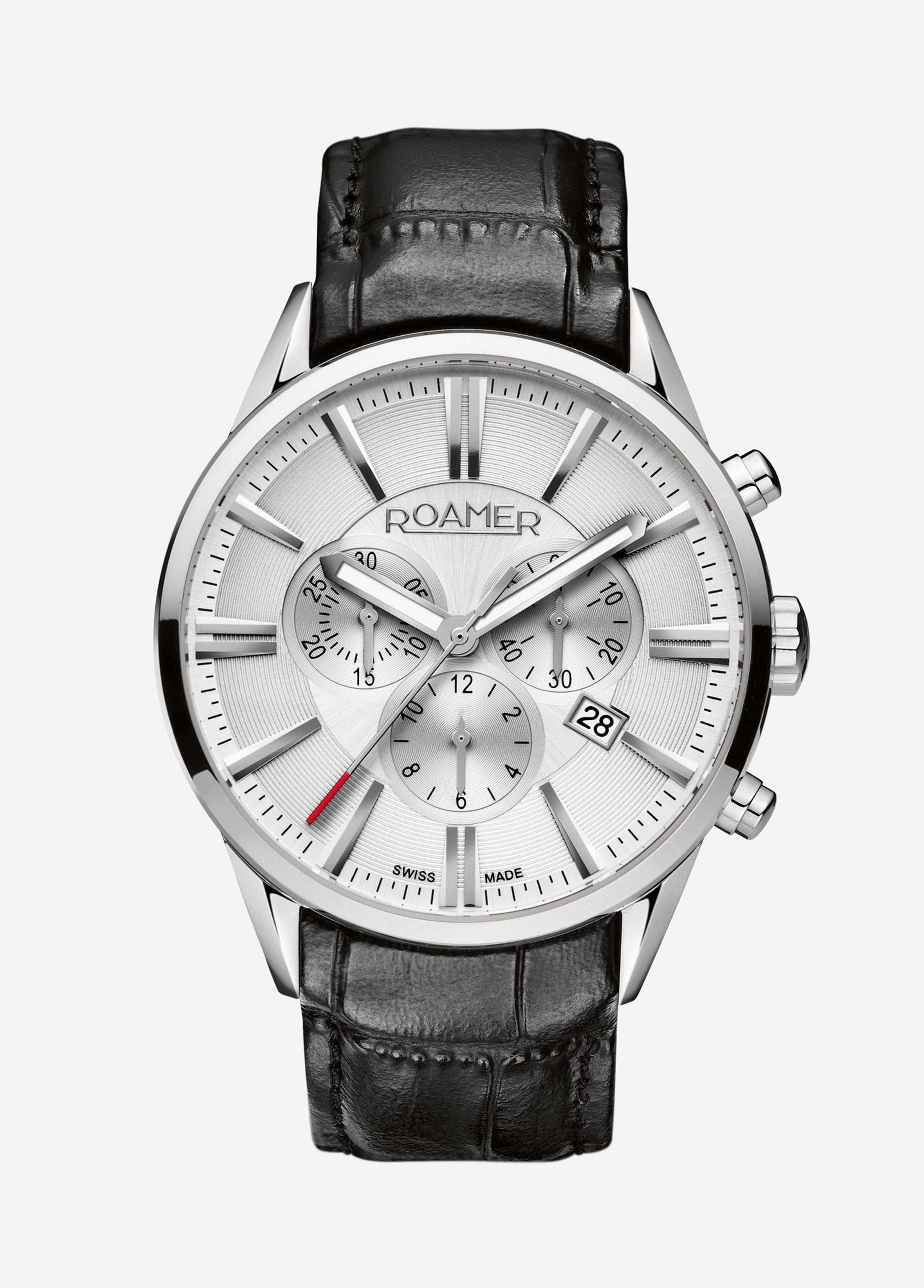 Roamer Superior Chronograph 44 mm Men's Watch – Silver Dial, Silver Case, Swiss Quartz Movement