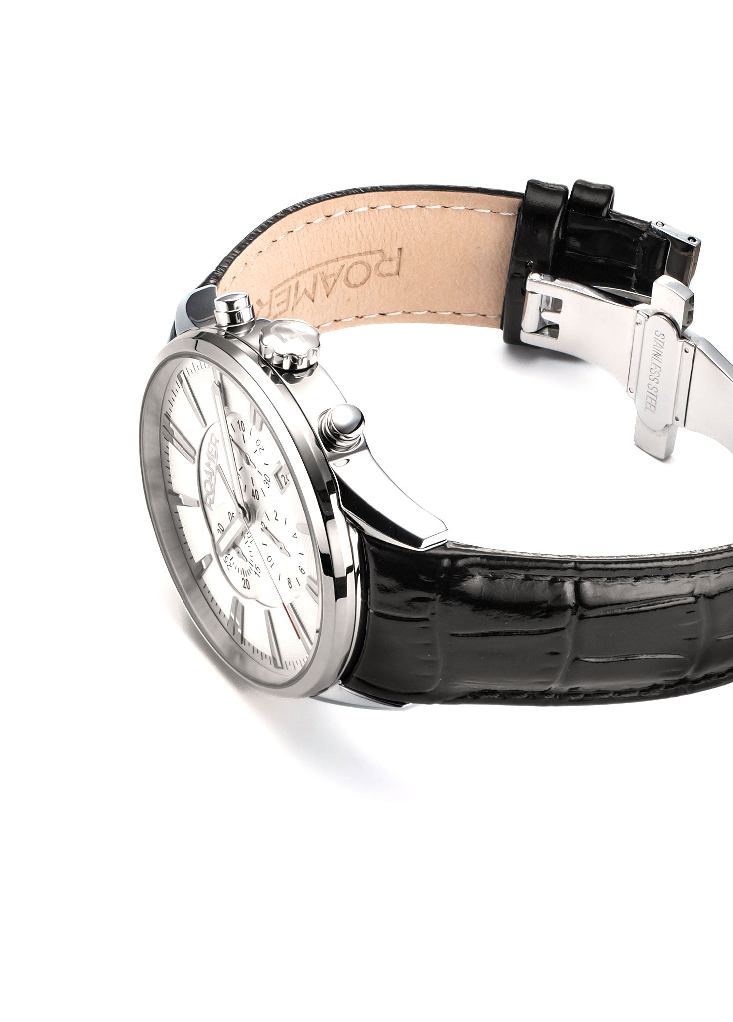 Roamer Superior Chronograph 44 mm Men's Watch – Silver Dial, Silver Case, Swiss Quartz Movement