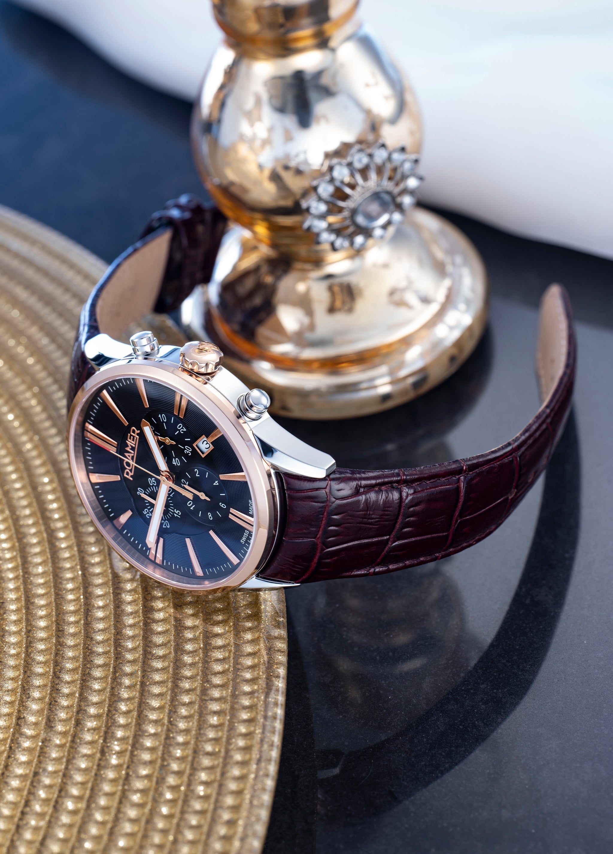 Roamer Superior Chronograph 44 mm Men's Watch – Blue Dial, Silver & Rosegold Case, Swiss Quartz Movement