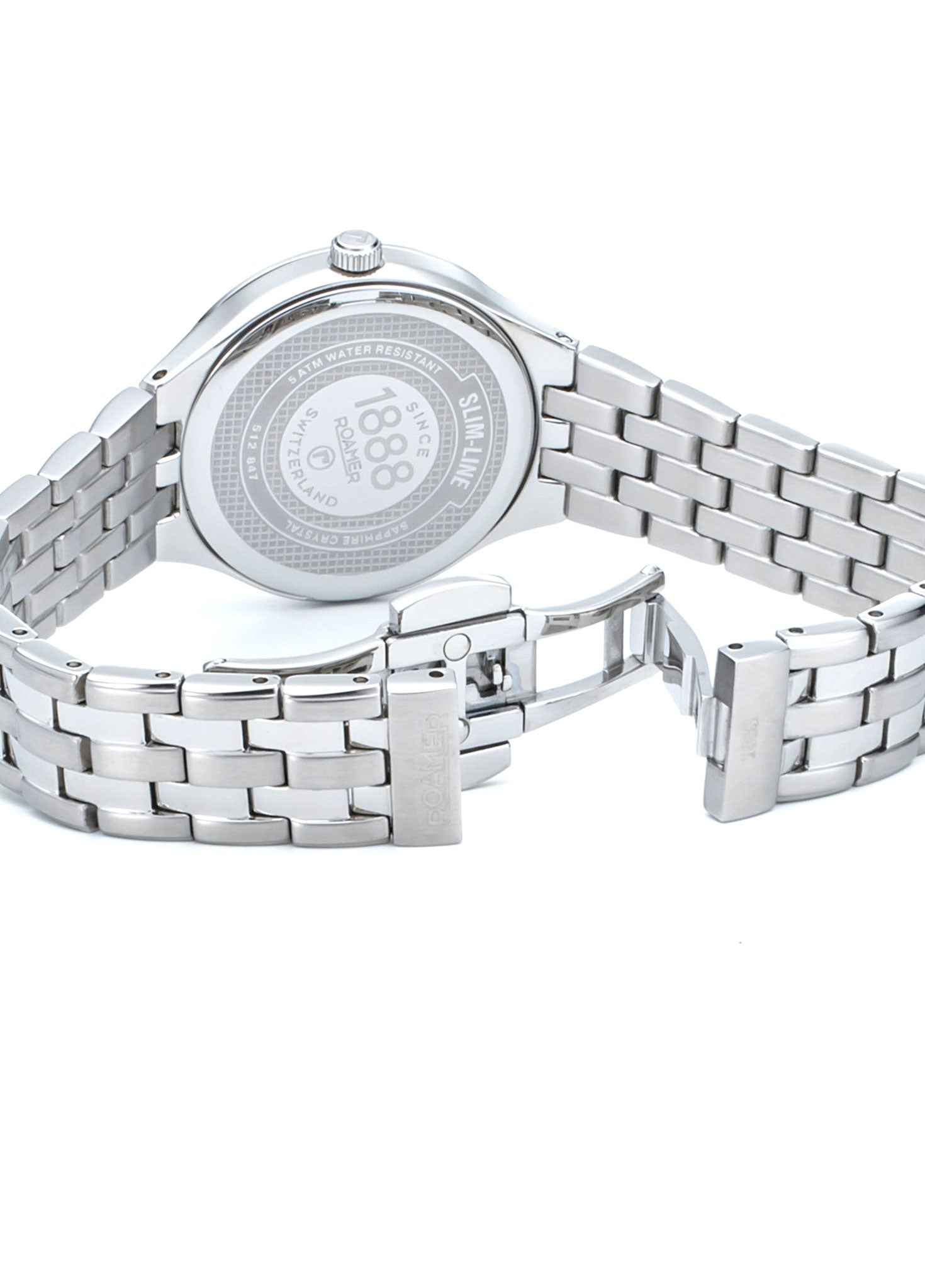 Roamer Slim-Line Diamonds 30 mm Ladies Watch – White MOP Dial, Stainless Steel Bracelet, Swiss Quartz Movement