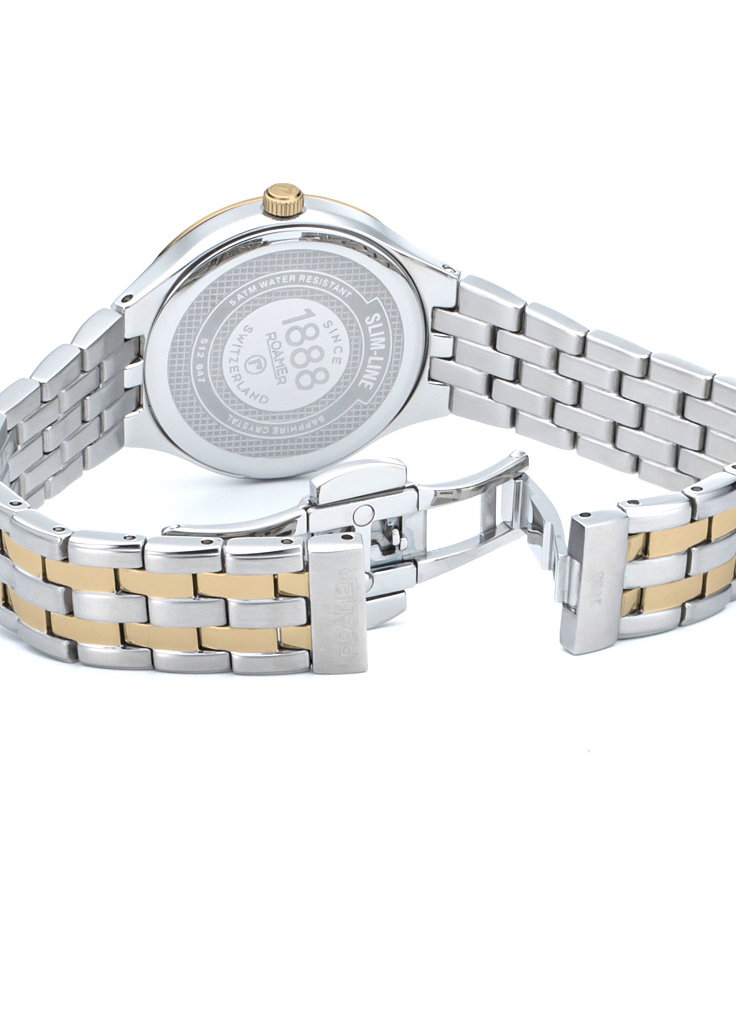 Roamer Slim-Line Diamond 30 mm Ladies Watch – White MOP Dial, Stainless Steel & Gold Bracelet, Swiss Quartz Movement