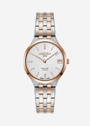 Roamer Slim-Line Classic Ladies Watch – Swiss Made Ronda 704, 30mm Stainless Steel Case, Rose Gold Plated, Silver Dial, Stainless Steel Bracelet