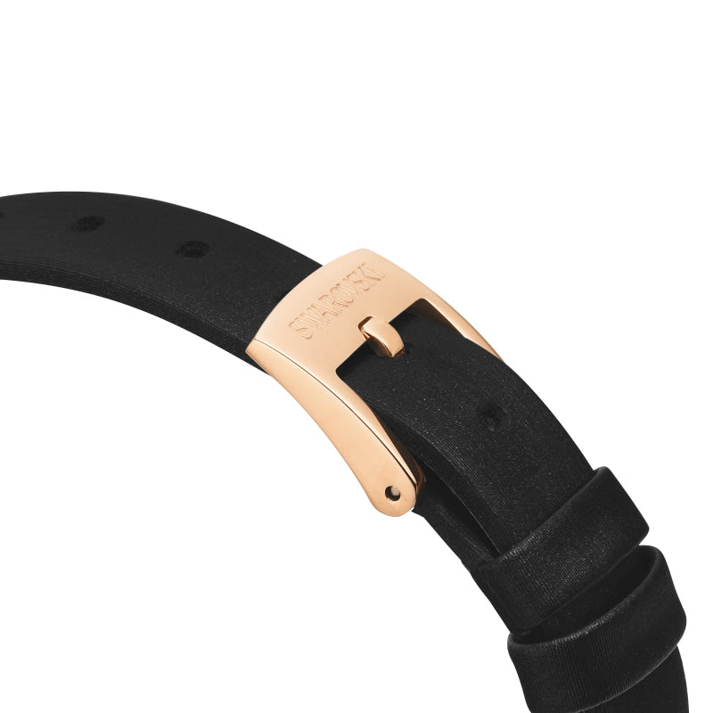 Swarovski Crystal Frost Black Dial Watch – Rose Gold PVD Case & Black Leather Strap | Swiss Made Women's Timepiece