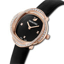 Swarovski Crystal Flower Automatic Watch – Black Dial & Leather Strap | Swiss-Made Women's Timepiece