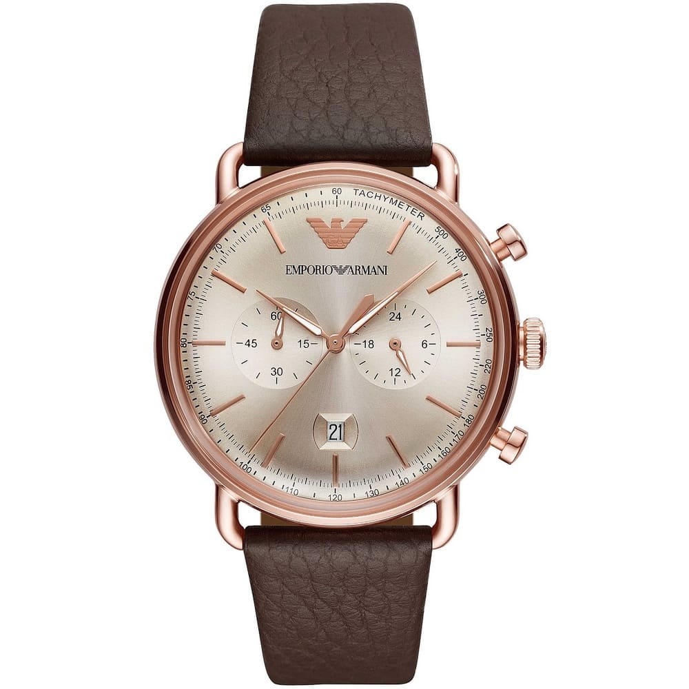 Emporio Armani AR11106 Aviator Beige Dial Brown Leather 43 mm Mens Watch