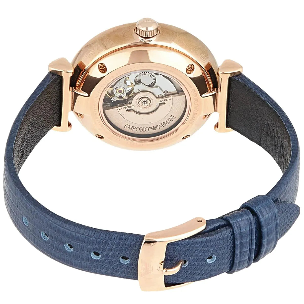 Emporio Armani Silver Dial Blue Leather 34mm Womens Watch