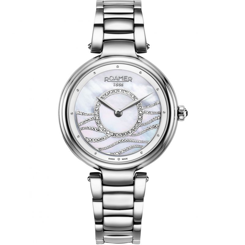Roamer Lady Mermaid Ladies 36mm Battery Watch – White Mother of Pearl Dial, Stainless Steel Bracelet, Swiss Quartz Movement, 50m Water Resistance