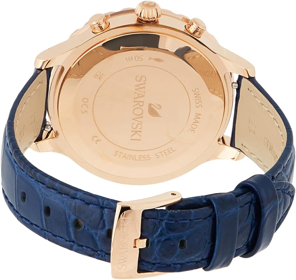 Swarovski Octea Lux Chrono Blue – Rose Gold Stainless Steel & Blue Leather Chronograph Watch | Swiss-Made