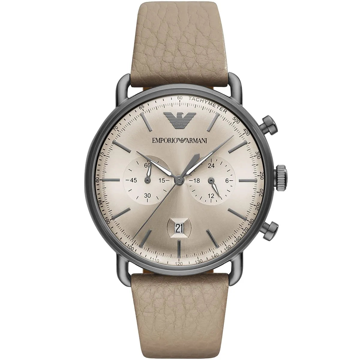 Emporio Armani AR11107 Aviator Beige Dial Beige Leather 43mm Mens Watch