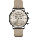 Emporio Armani AR11107 Aviator Beige Dial Beige Leather 43mm Mens Watch