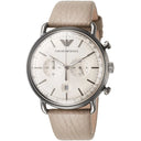 Emporio Armani AR11107 Aviator Beige Dial Beige Leather 43mm Mens Watch