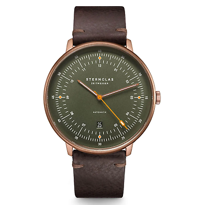 Sternglas HAMBURG AUTOMATIK EDITION BRONZE 42mm Automatic Watch S02-HHR19-VI17, Green Bronze Dial, Sapphire Crystal, Vintage Mocha Leather Strap, 5 ATM Water Resistant