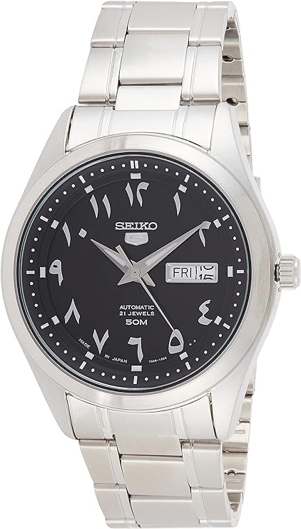 Seiko 5 SNKP21J1 – 42mm Automatic Watch, Black Dial, Stainless Steel Bracelet, Mineral Crystal, Day-Date Display, 50M Water Resistance