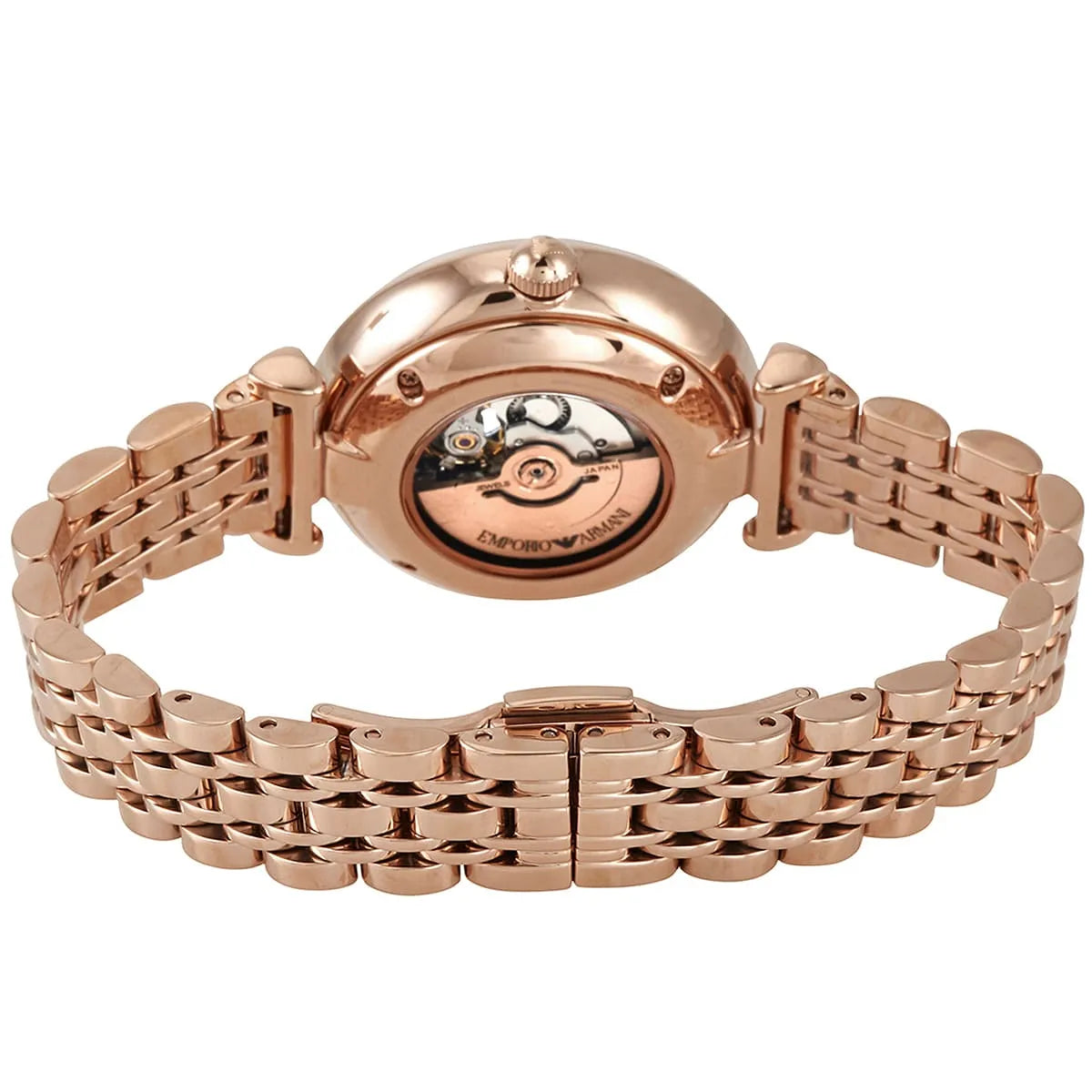 Emporio Armani Silver Dial Rose Gold Stainless Steel 34mm Womens Watch