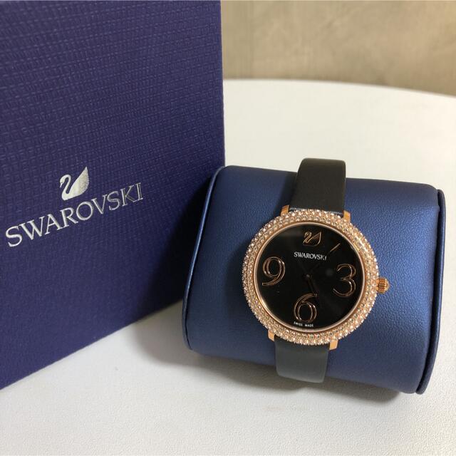 Swarovski Crystal Frost Black Dial Watch – Rose Gold PVD Case & Black Leather Strap | Swiss Made Women's Timepiece