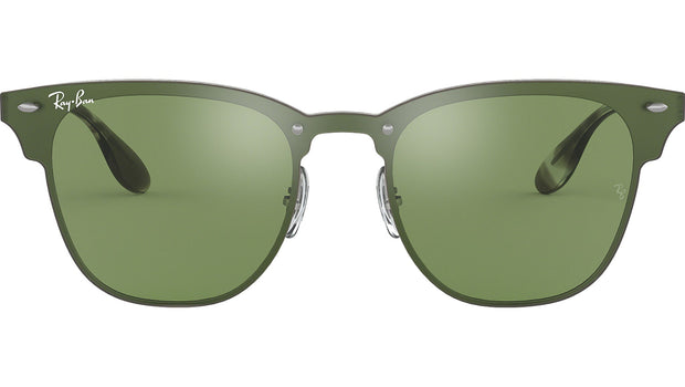 Ray-Ban Unisex Blaze Clubmaster Sunglasses With Silver Stainless Steel Frame & Dark Green/Silver Mirror Lenses RB3576N 042/30 01-47