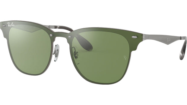 Ray-Ban Unisex Blaze Clubmaster Sunglasses With Silver Stainless Steel Frame & Dark Green/Silver Mirror Lenses RB3576N 042/30 01-47