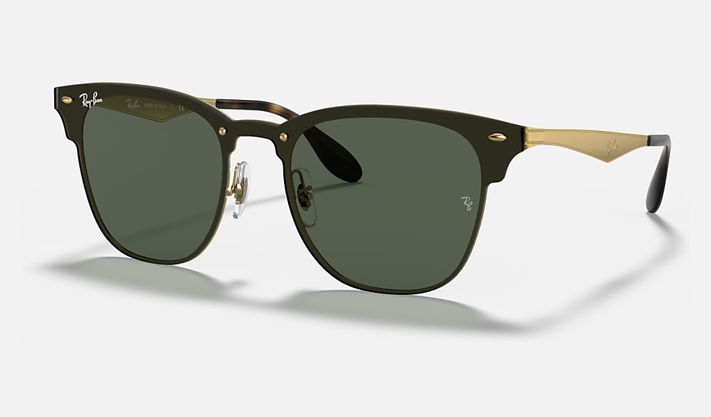 Ray-Ban Blaze Clubmaster Polished Gold Frame & Green Lenses Unisex Sunglasses RB3576N 043/71 0-147
