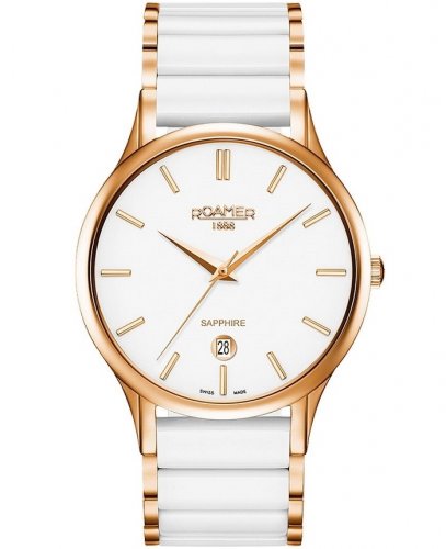 Roamer C-Line Gents Men's 40mm Battery Watch – White Ceramic Strap, Stainless Steel Case, Quartz Movement