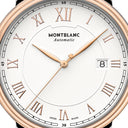 Montblanc Tradition Men's 40mm Automatic Watch MB114337, Swiss Automatic Movement, Silver Dial, 18K Rose Gold and Stainless Steel Case, 30m Water Resistance