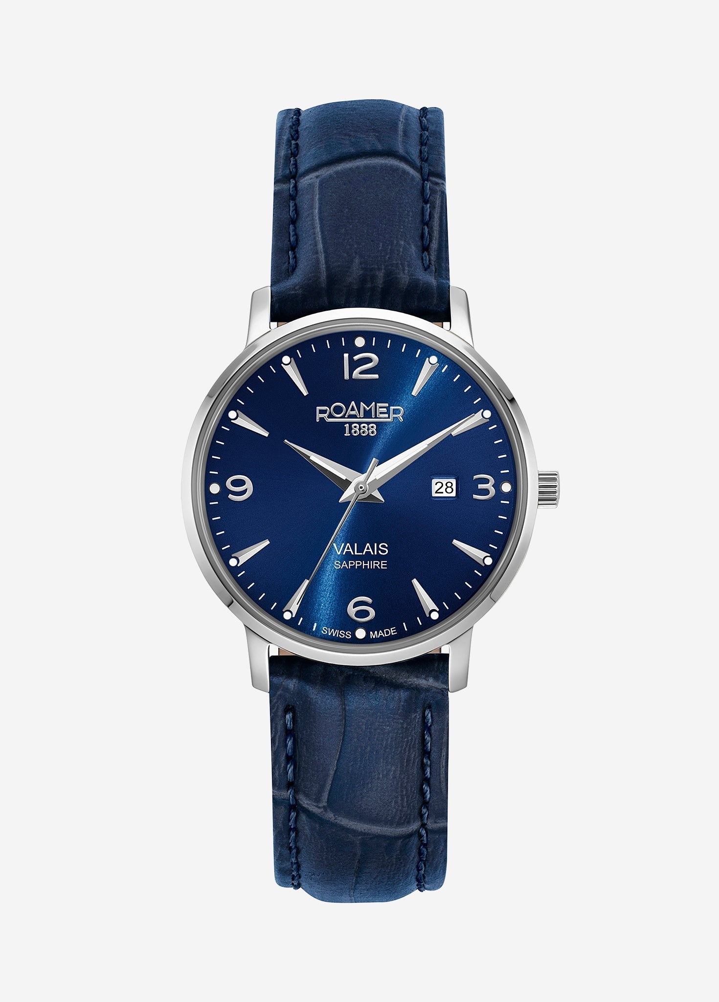 Roamer Valais Ladies 32mm Battery Watch – Blue Dial, Leather Strap, Swiss Quartz Movement