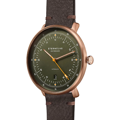 Sternglas HAMBURG AUTOMATIK EDITION BRONZE 42mm Automatic Watch S02-HHR19-VI17, Green Bronze Dial, Sapphire Crystal, Vintage Mocha Leather Strap, 5 ATM Water Resistant