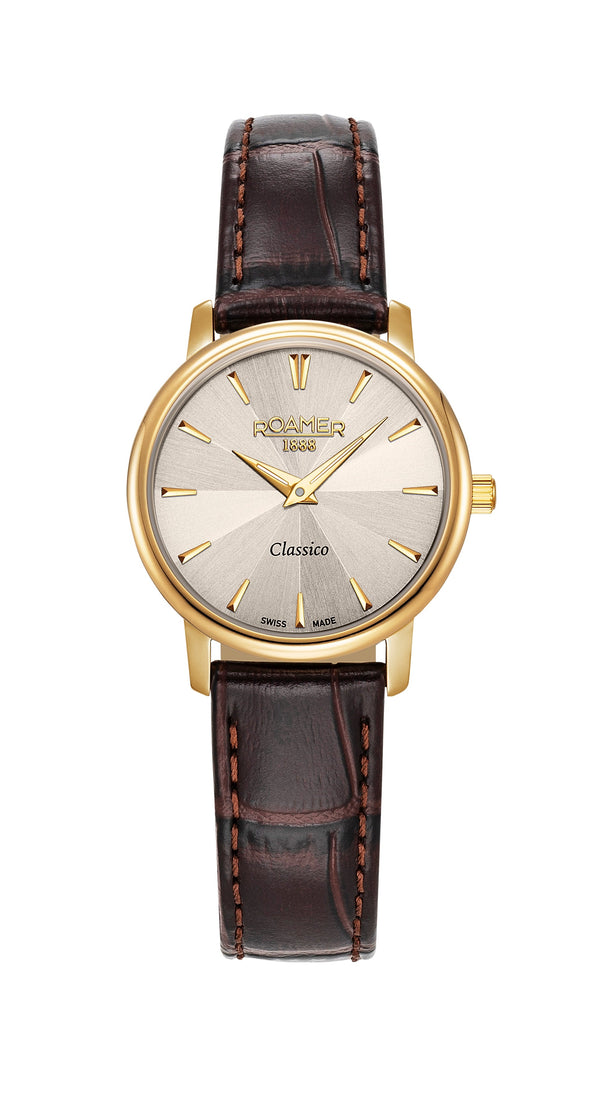 Roamer Classico 30 mm Quartz Grey Dial Brown Leather Ladies Watch