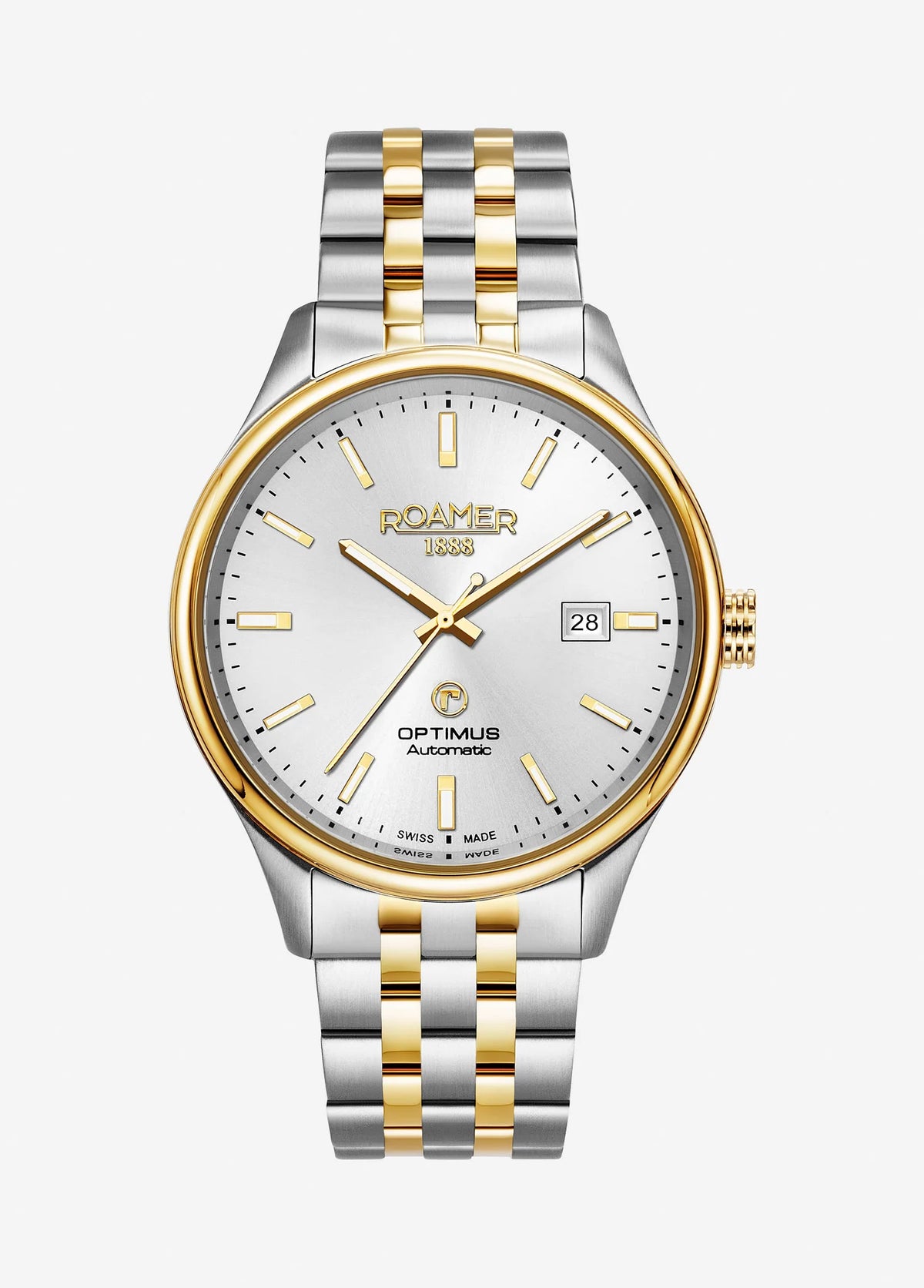 Roamer Optimus Men's Watch – Swiss Made, Self-Winding Movement, Sapphire Crystal, Silver Stainless Steel Case, Gold & Silver Bracelet, 50M Water Resistance