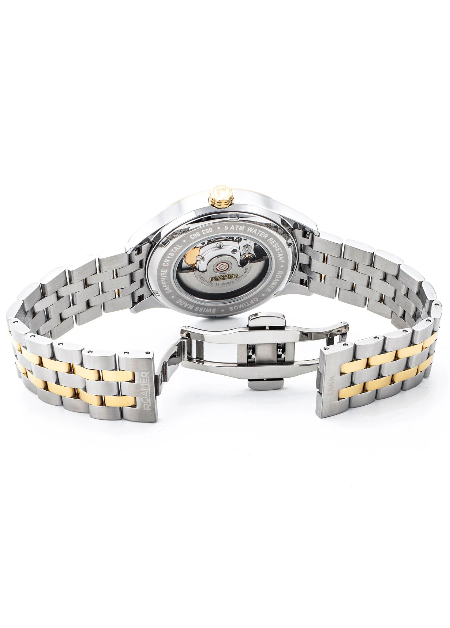 Roamer Optimus Men's Watch – Swiss Made, Self-Winding Movement, Sapphire Crystal, Silver Stainless Steel Case, Gold & Silver Bracelet, 50M Water Resistance