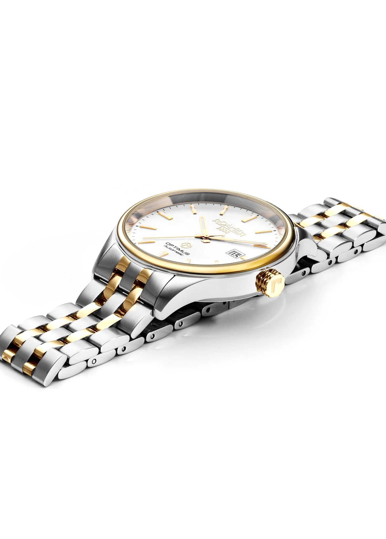 Roamer Optimus Men's Watch – Swiss Made, Self-Winding Movement, Sapphire Crystal, Silver Stainless Steel Case, Gold & Silver Bracelet, 50M Water Resistance