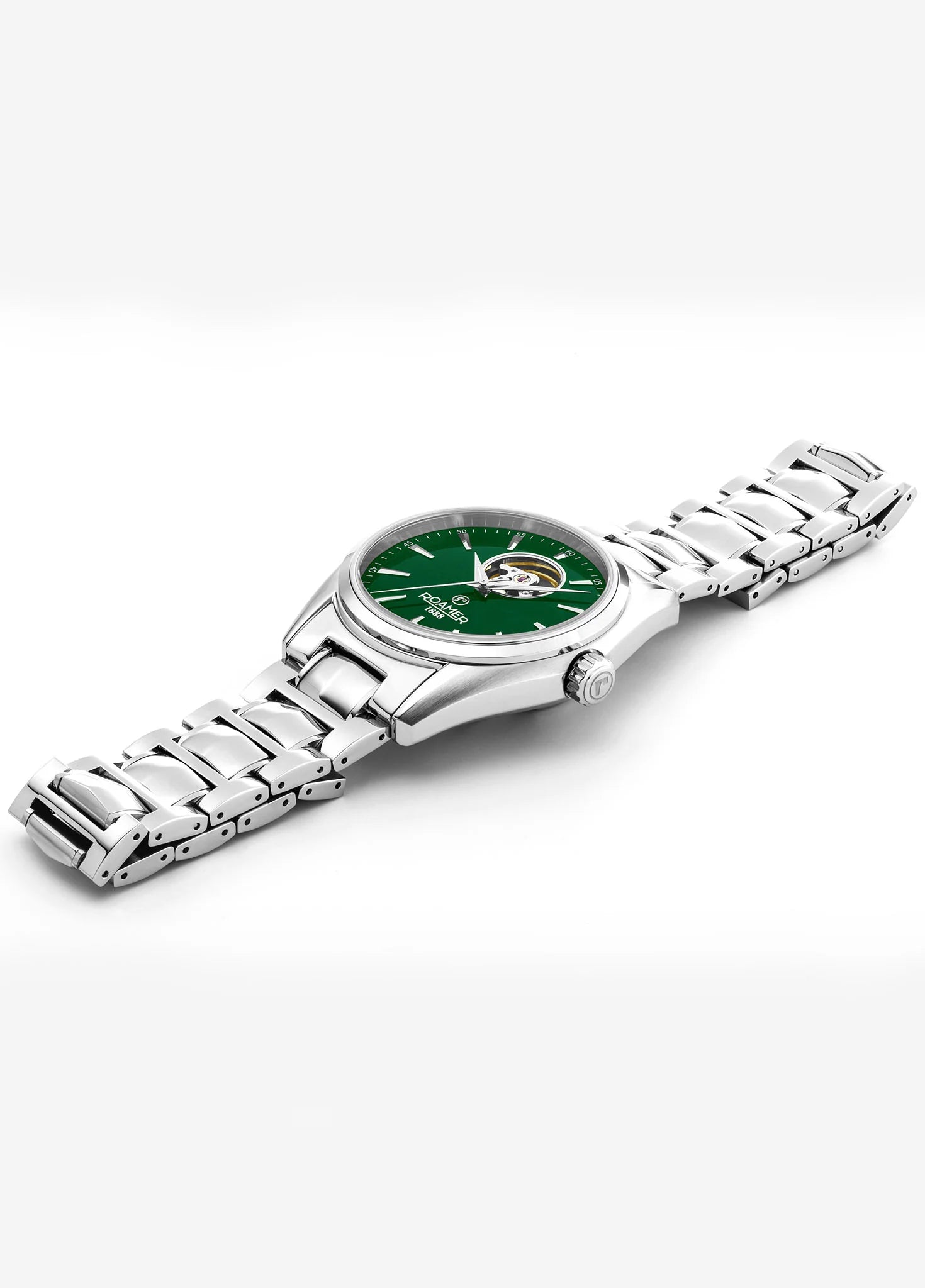 Roamer Searock Master Men's Green Dial Watch – Swiss Made, Soprod P24 Movement, 100M Water Resistance, Sapphire Crystal, Stainless Steel Bracelet