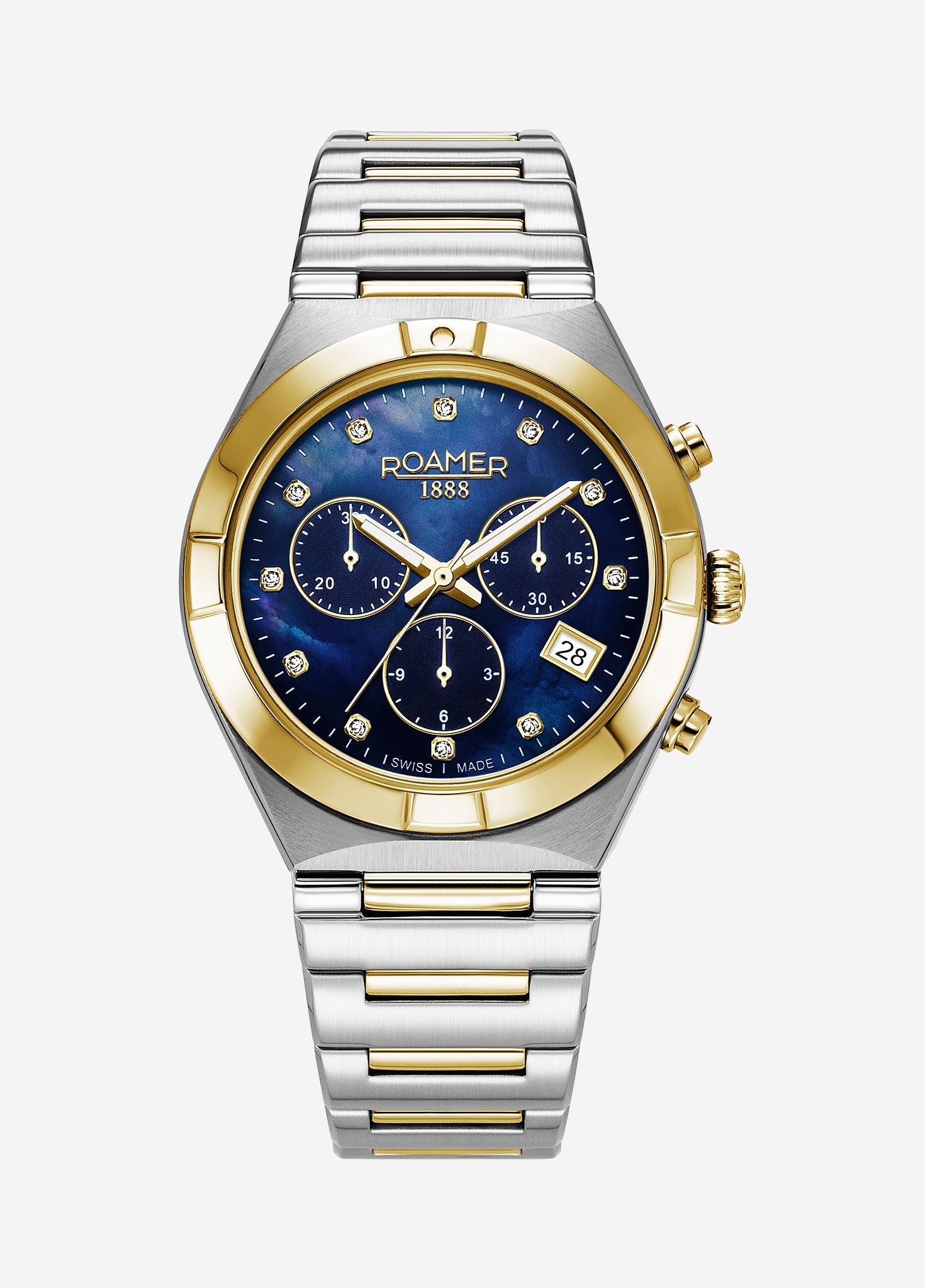 Roamer Eos Chronograph 38mm Ladies Watch – Swiss Made, Blue MOP Dial, Sapphire Glass, 100M Water Resistance