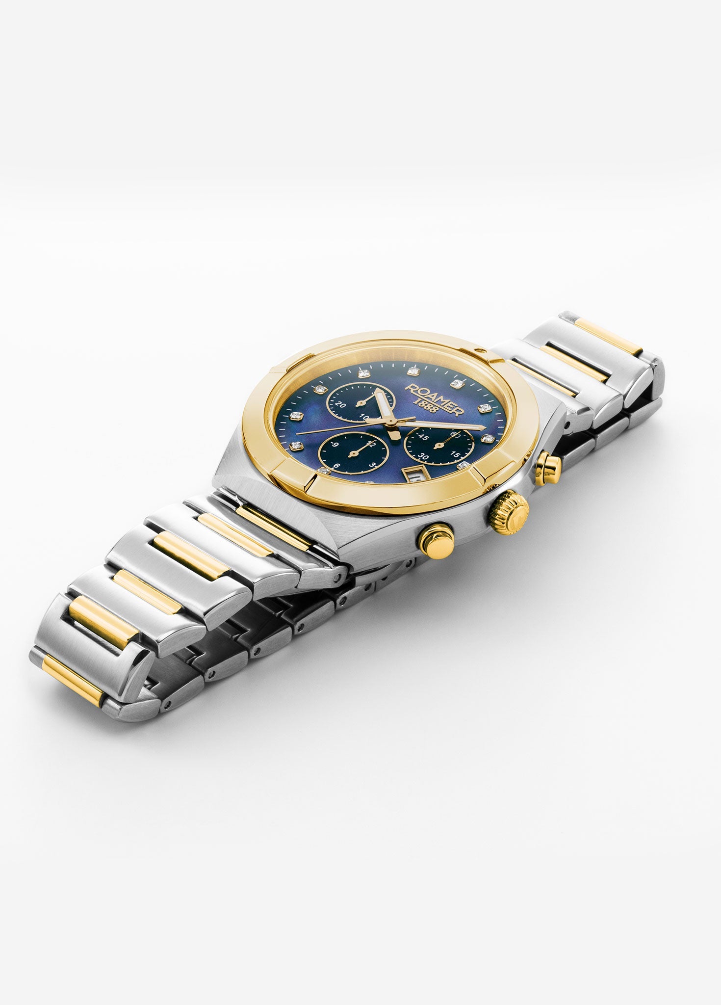 Roamer Eos Chronograph 38mm Ladies Watch – Swiss Made, Blue MOP Dial, Sapphire Glass, 100M Water Resistance